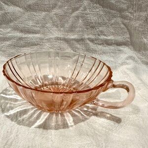 ANCHOR HOCKING Old Café pattern Pink Depression Glass Jam/Jelly Dish w/ Handle